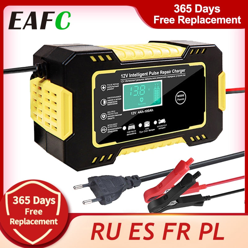 Intelligent Car Motorcycle Battery Charger 12V 6A For Auto Moto Lead Acid AGM Gel VRLA Smart Charging 6A 12V Digital LCD Display