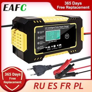 Intelligent Car Motorcycle Battery Charger 12V 6A For Auto Moto Lead Acid AGM Gel VRLA Smart Charging 6A 12V Digital LCD Display