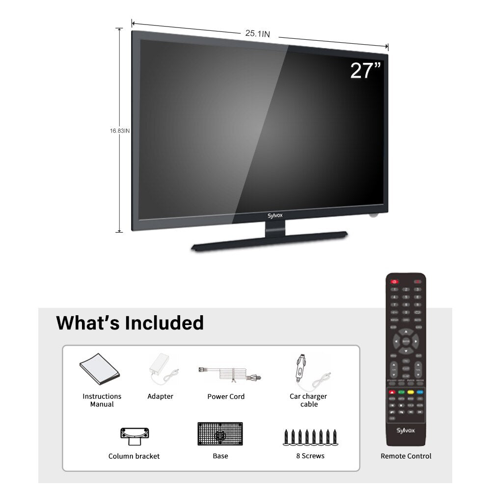 SYLVOX 27&#39;&#39; 12/24V TV with DVD Player and FM Radio 1080P HD LED Portable RV Television for Car Truck Camping Caravan Kitchen