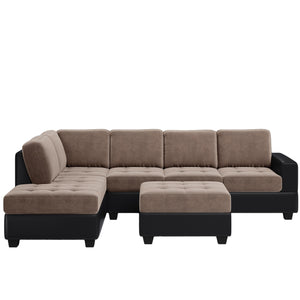 Modern Sectional Sofa with Reversible Chaise, L Shaped  Couch Set with Storage Ottoman and Two Cup Holders