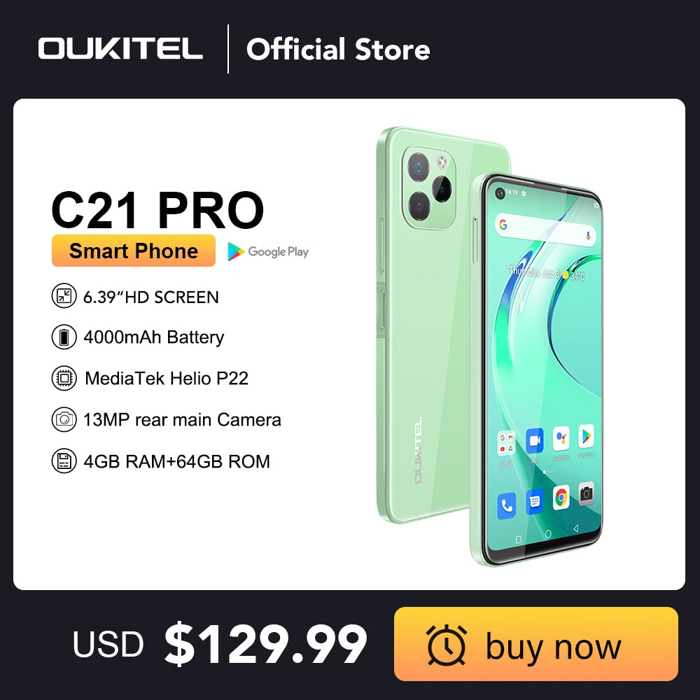 [In Stock] Oukitel C21 Pro Smartphone 4GB 64GB 6.39&quot;HD+4000mAh Octa Core Android11 Mobile Phone MT6762D 21M/8M Camera Cell Phone