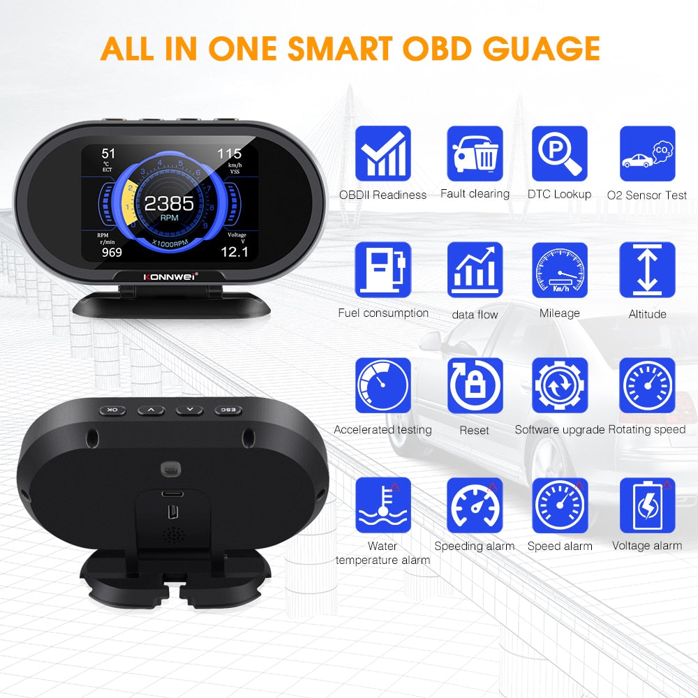 KONNWEI  KW206 OBD2 On-Board Computer Auto Car Digital Computer Display OBD 2 Scanner Fuel Consumption Water Temperature Gauge