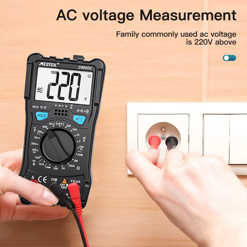 Mestek DM90A Digital Multimeter Auto Range T-RMS DC AC Voltage Current Capacitance Ohm Diode multimetro Temperature Multimeter