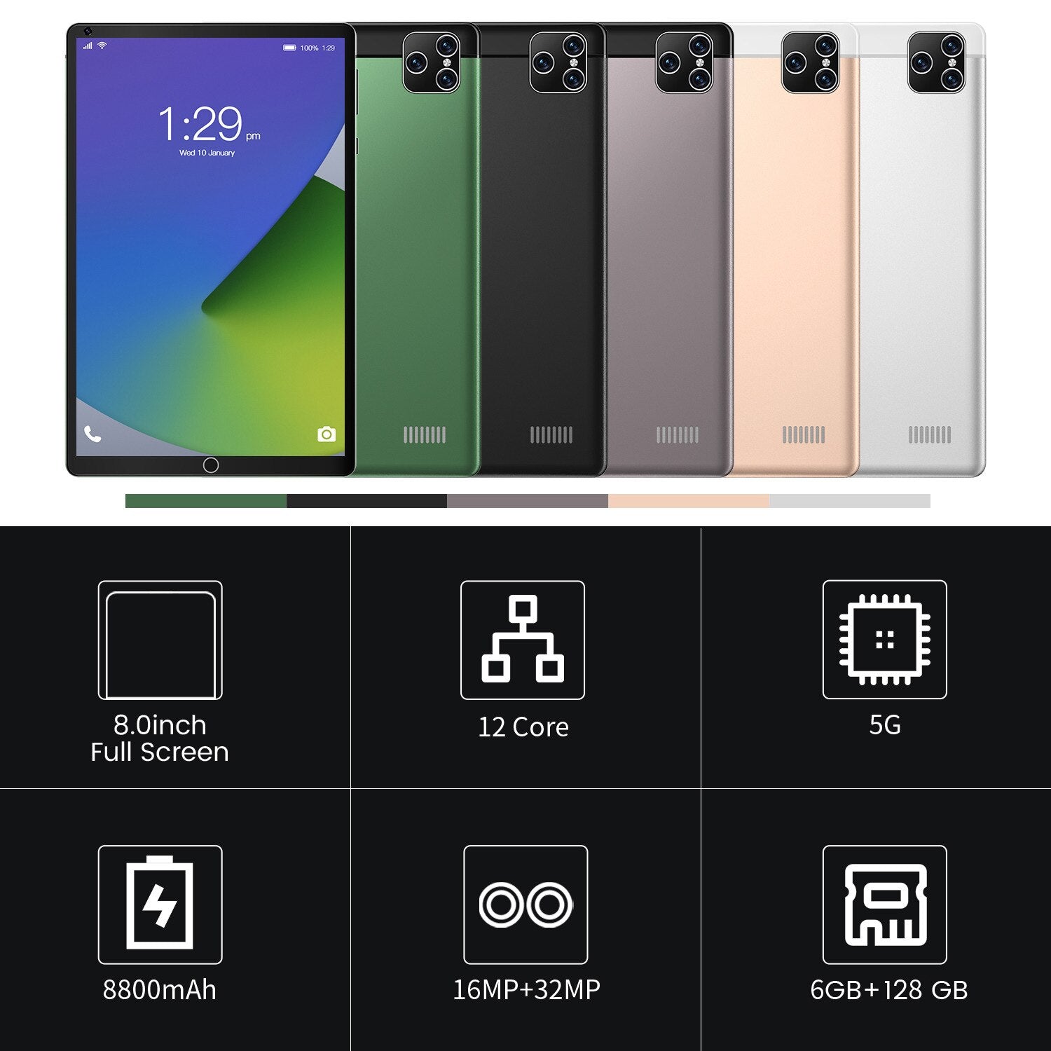 Global 5G Tablet PC P8 IPS 6GB 128GB 8 Inch Tablette 8800mAh New Pad Google Play GPS WPS Office 12 Core Dual SIM Send Keyboard