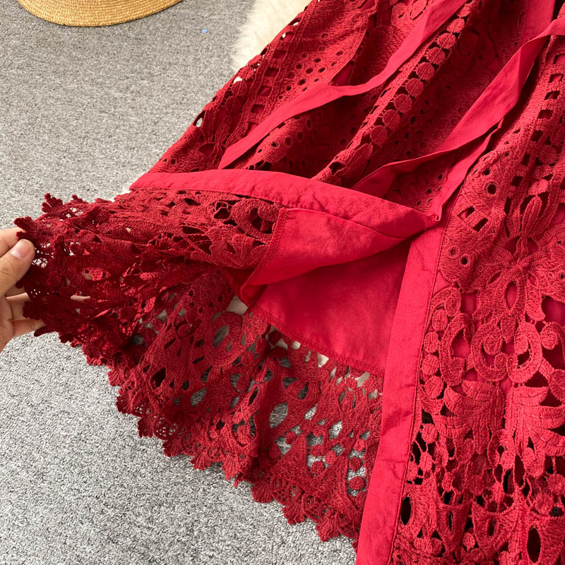 Design Hollow Out Woman's Dress Pink White Lace Elegant Party Dresses Bodycon Short-sleeve Summer Street Dress Woman Clothing