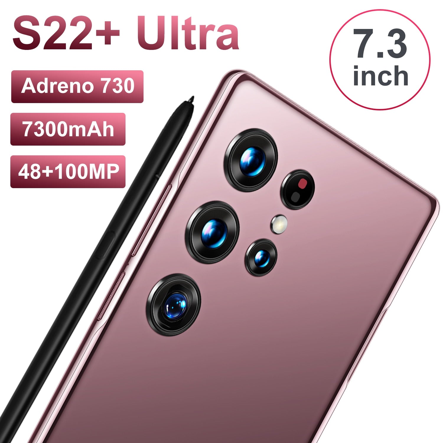 NEW S22+ Ultra 16GB+1T 7.3 Inch Full Screen 48+100MP 7300mAh Smart Phone Andriod 12 Mobilephone Qualcomm Gen1 with Google Play
