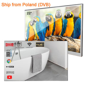 Souria 22 inch Smart Mirror LED Bathroom TV IP66 Waterproof Shower Integrated WiFi DVB ATSC Tuner Television Warehouse in Europe