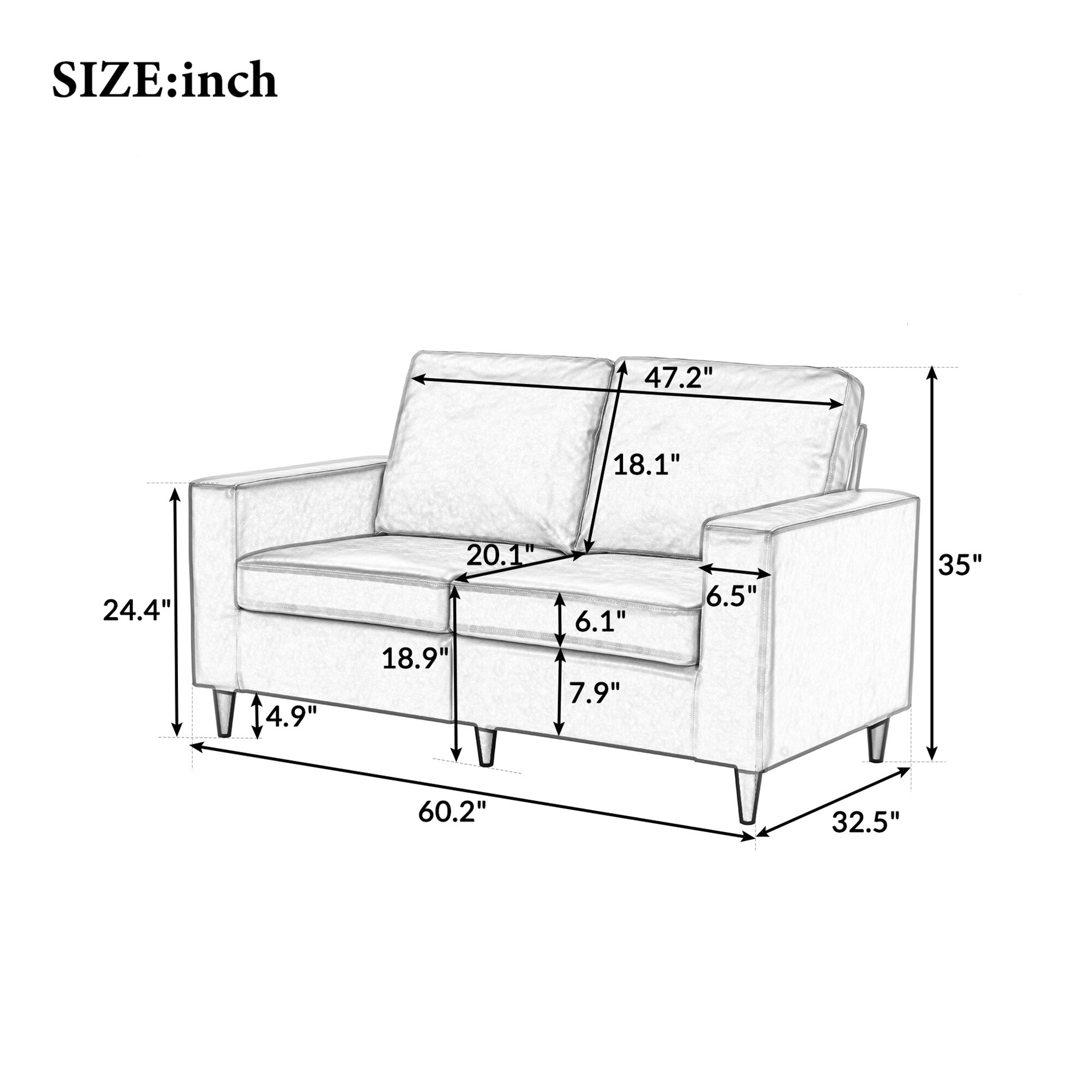 FurnitureModern Style Loveseat PU Leather Upholstered Couch Furniture for Home or Office (Loveseat)