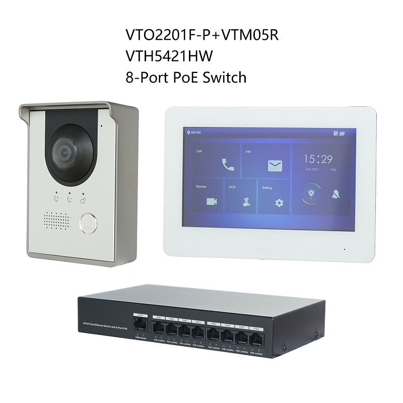 DH Multi-Language IP Video Intercom KIT,VTO2201F-P & VTH5421HW /VTH5421HB & PoE switch,support SIP, replace VTO2202F-P-S2
