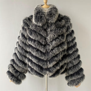 Woman Real Fox Fur Coat With High-Grade Silk Liner Winter Warm Reversible Jacket Lady Fashion Luxury Fur Casaco New Arrival