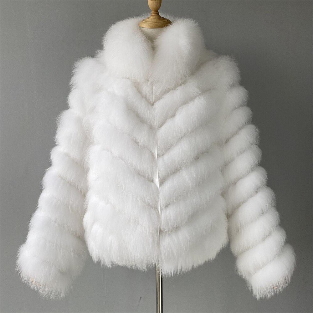 Woman Real Fox Fur Coat With High-Grade Silk Liner Winter Warm Reversible Jacket Lady Fashion Luxury Fur Casaco New Arrival