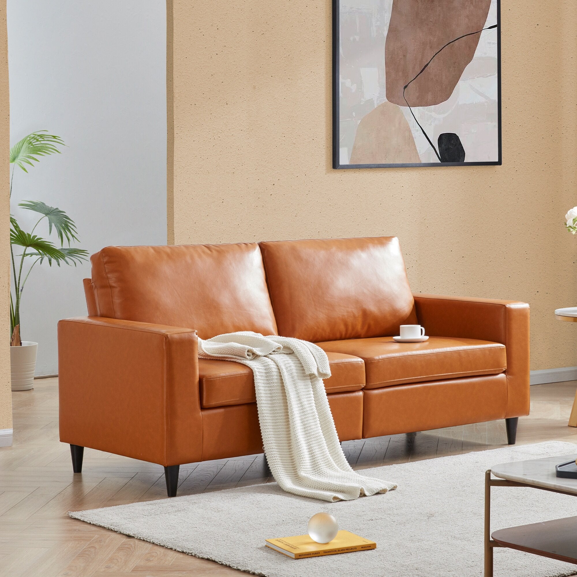 Furniture  Modern Style  3 Seat Sofa  PU Leather Upholstered Couch Furniture for Home or Office (3-Seat Sofa)