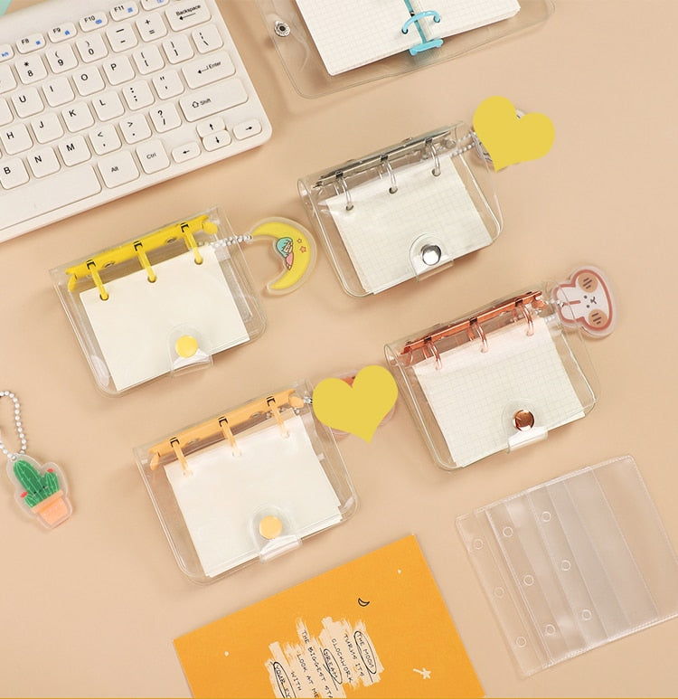 JIANWU Creative Cute Transparent 3 ring Mini Loose-leaf Hand Book Student Portable Notebook ring binder Kawaii School Supplies