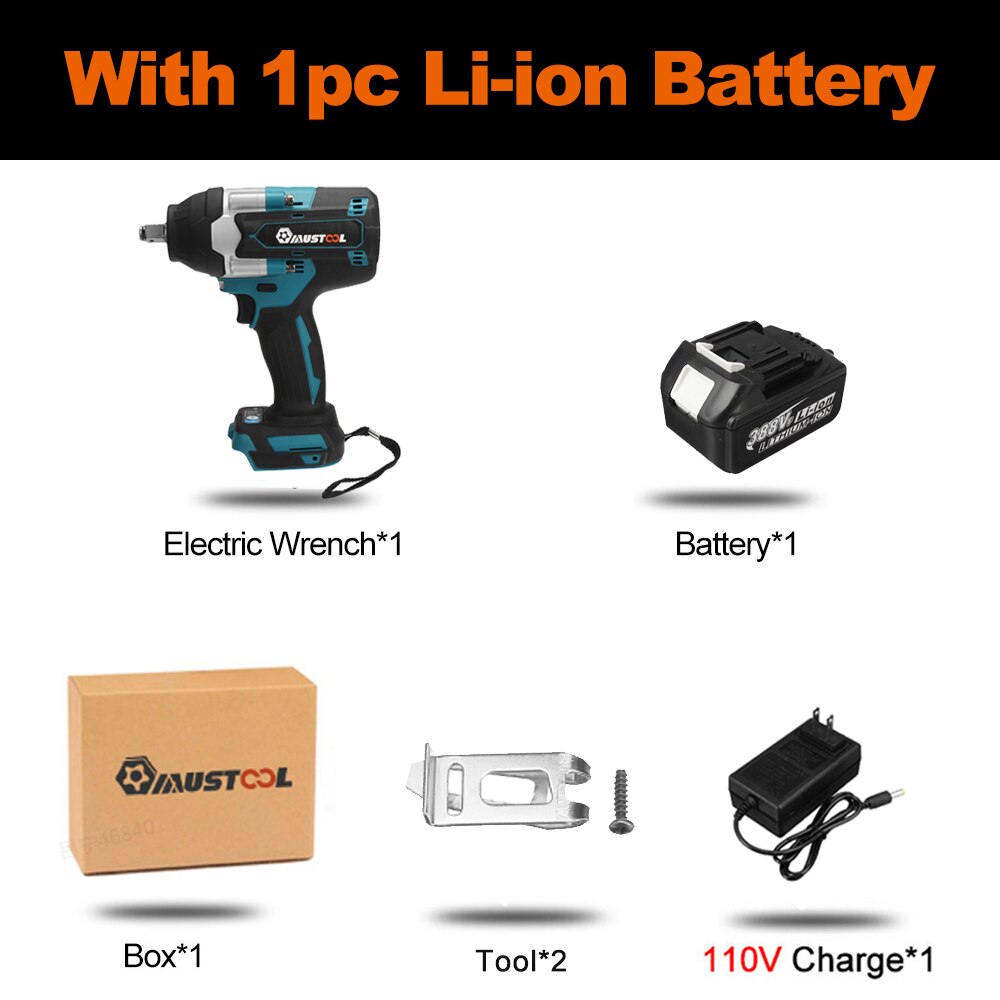 MUSTOOL 1800N.M Torque Brushless Electric Impact Wrench For Trucks 1/2 inch Cordless Wrench Driver Tool For Makita 18V Battery