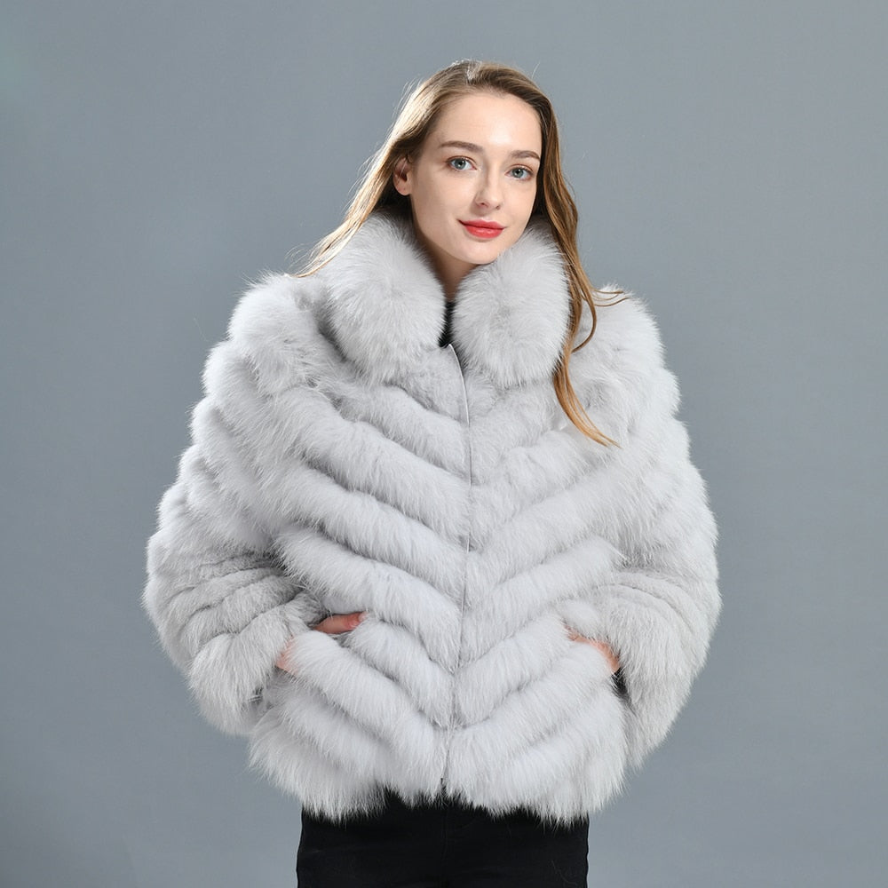 Woman Real Fox Fur Coat With High-Grade Silk Liner Winter Warm Reversible Jacket Lady Fashion Luxury Fur Casaco New Arrival