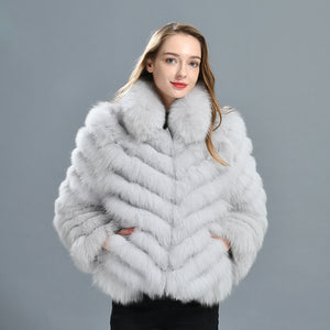 Woman Real Fox Fur Coat With High-Grade Silk Liner Winter Warm Reversible Jacket Lady Fashion Luxury Fur Casaco New Arrival