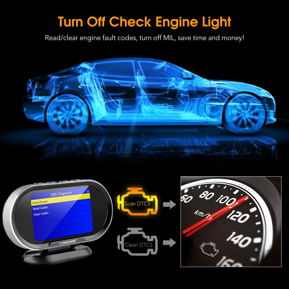 KONNWEI  KW206 OBD2 On-Board Computer Auto Car Digital Computer Display OBD 2 Scanner Fuel Consumption Water Temperature Gauge