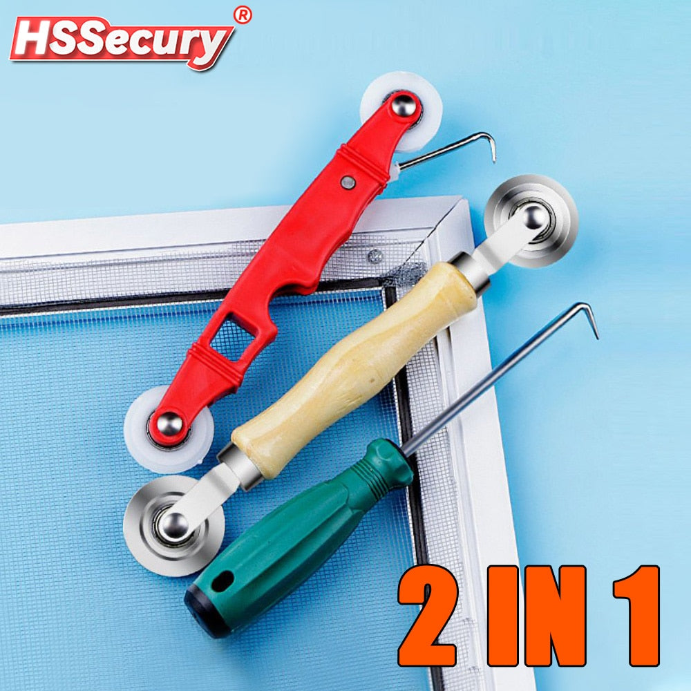 2IN1 Rubber Rolling Wheel Tools Wooden Handle Spline Roller For Renovator Window Installation Screen Door Household Hand Tool