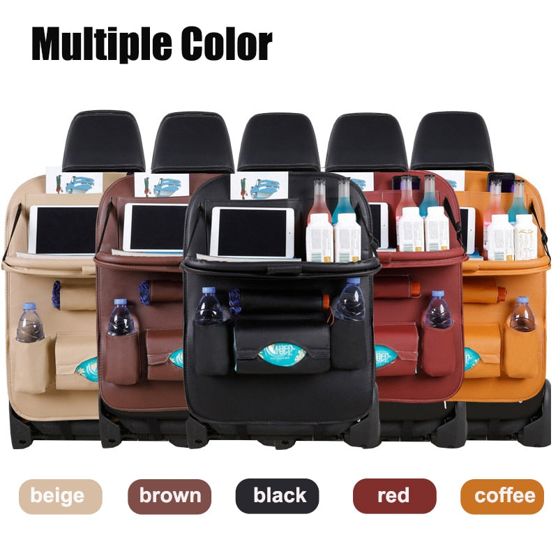 Car Seat Back Organizer Pu Leather Pad Bag Car Storage Organizer Foldable Table Tray Travel Storage Bag Auto Accessories