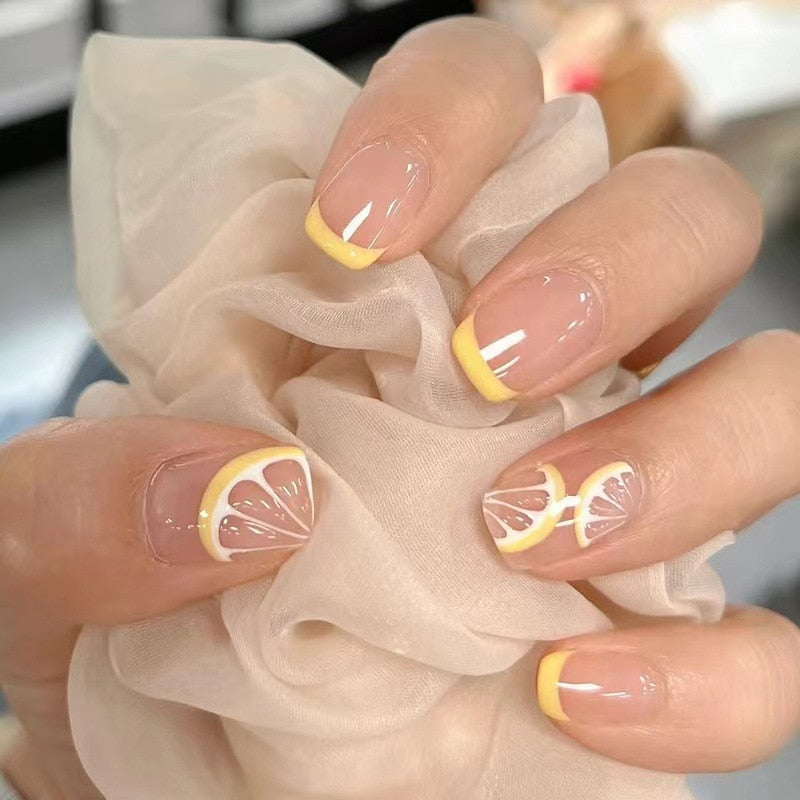 24Pcs/Box Charming Pink Flame Short Ballet Wearable Fake Nails press on Square Head Full Cover Detachable Finished Fingernails