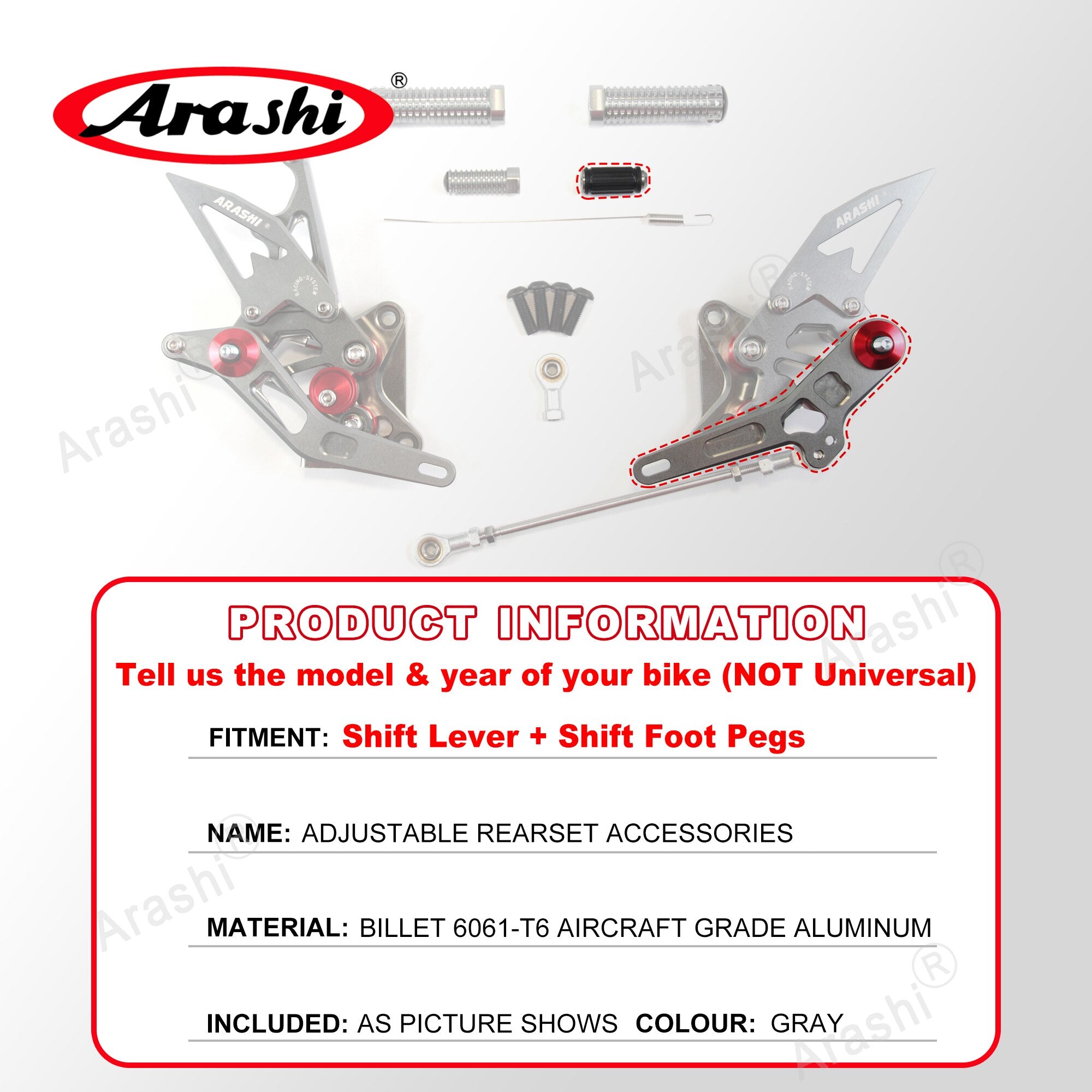 Arashi Spare Parts Adjustable Rearsets Replacement Shift Linkage Lever Gear Selector Motorcycle Footrest Spare Parts Foot Pegs