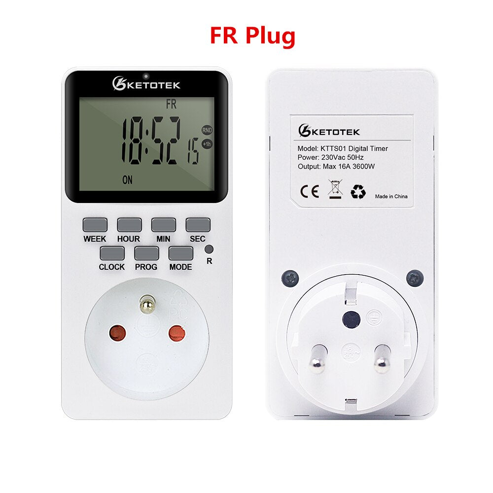 Electronic Digital Timer Socket EU/UK/US/FR Plug Outlet Programmable Timing Socket Control 220V Timer Switch Socket for Kitchen