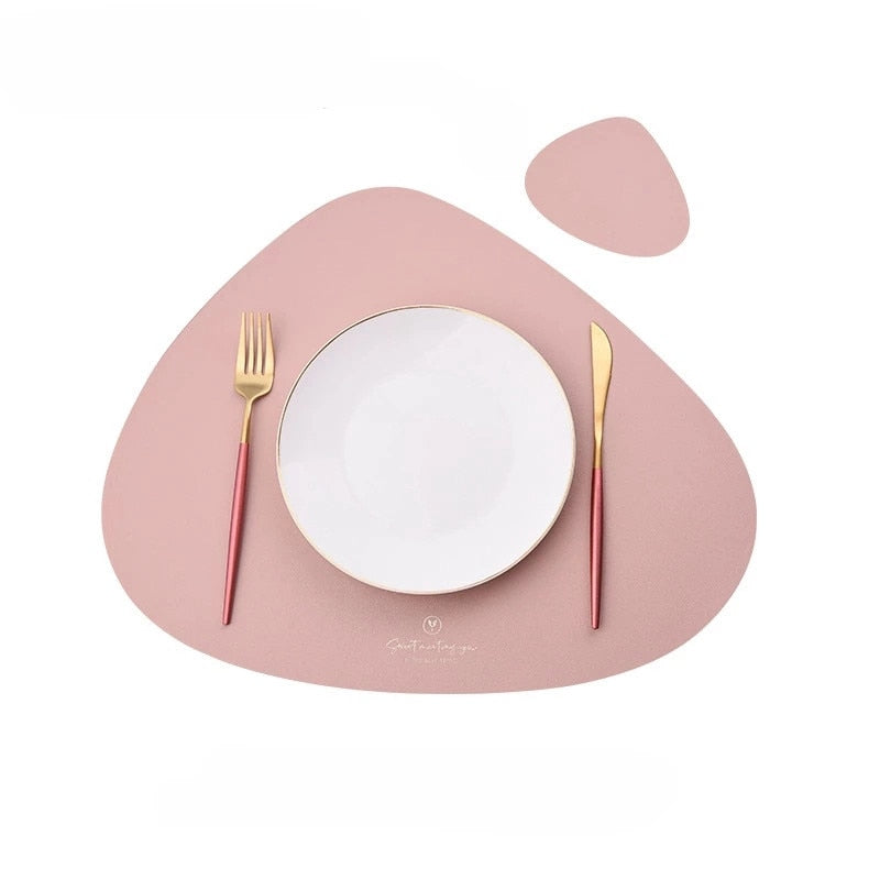 Inyahome PU Placemats for Table Waterproof Non-Slip Insulation Leather Place Mats Set Nordic Style Christmas Coaster Cup Mat