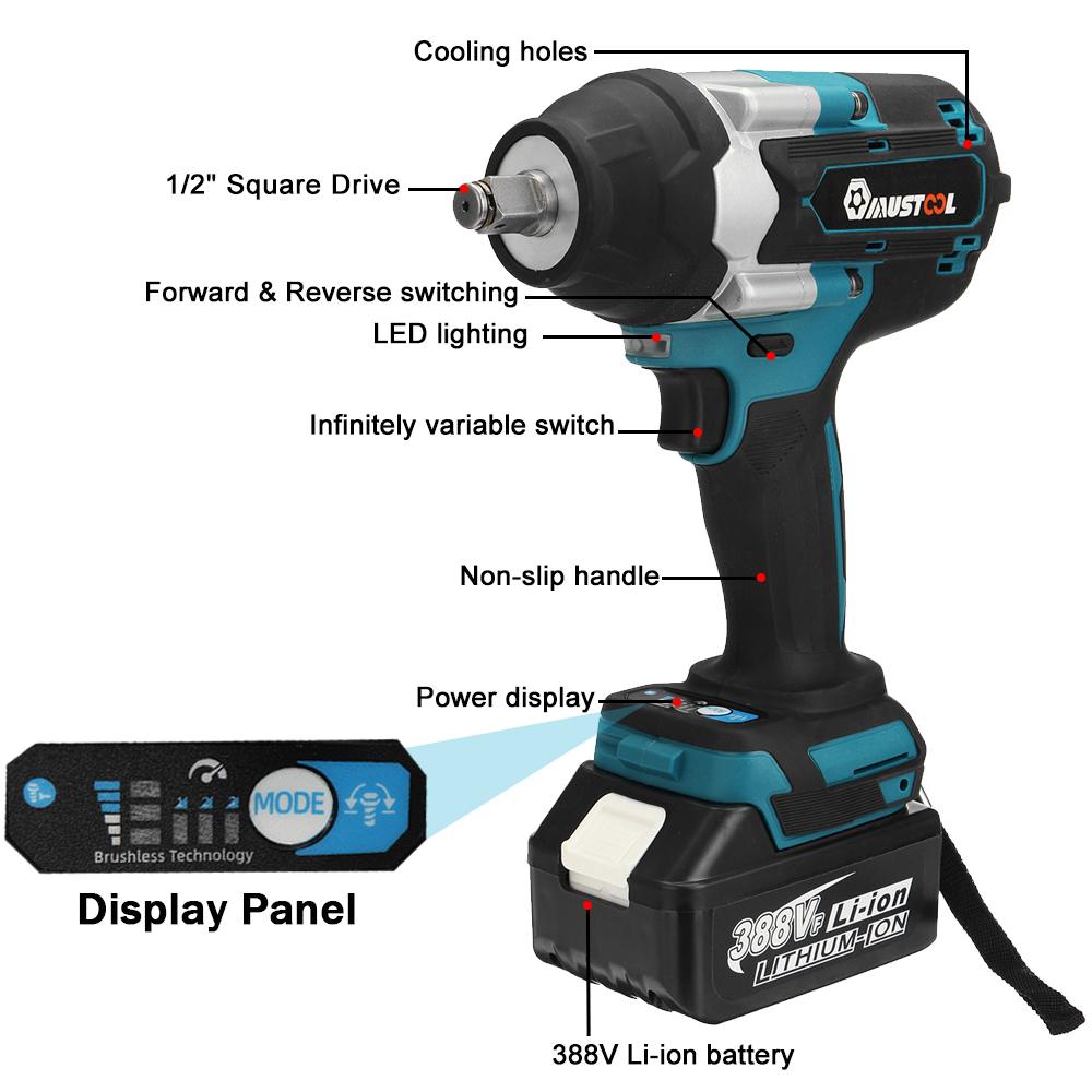 MUSTOOL 1800N.M Torque Brushless Electric Impact Wrench For Trucks 1/2 inch Cordless Wrench Driver Tool For Makita 18V Battery